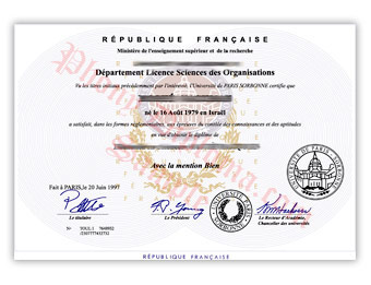 Universite Paris Sorbonne - Fake Diploma Sample from France